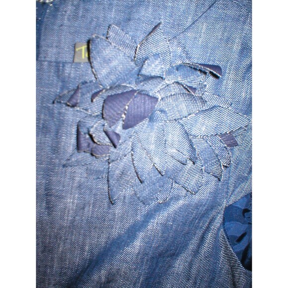 New $189 Womens Taylor Dress 8 Dark Denim 100% Linen Flower Pin Jean Color Blue - Picture 3 of 4